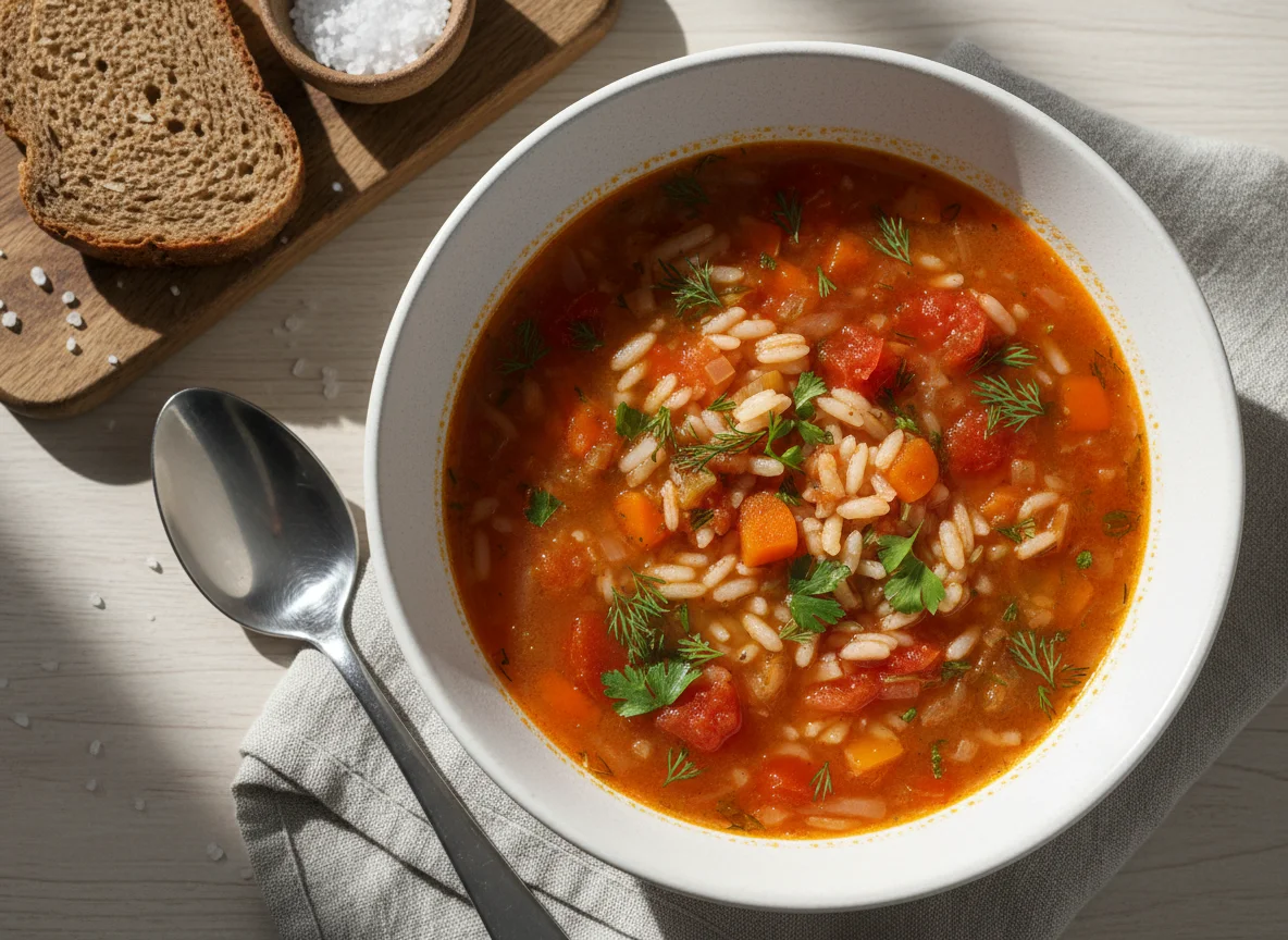 Овощной суп с рисом photo