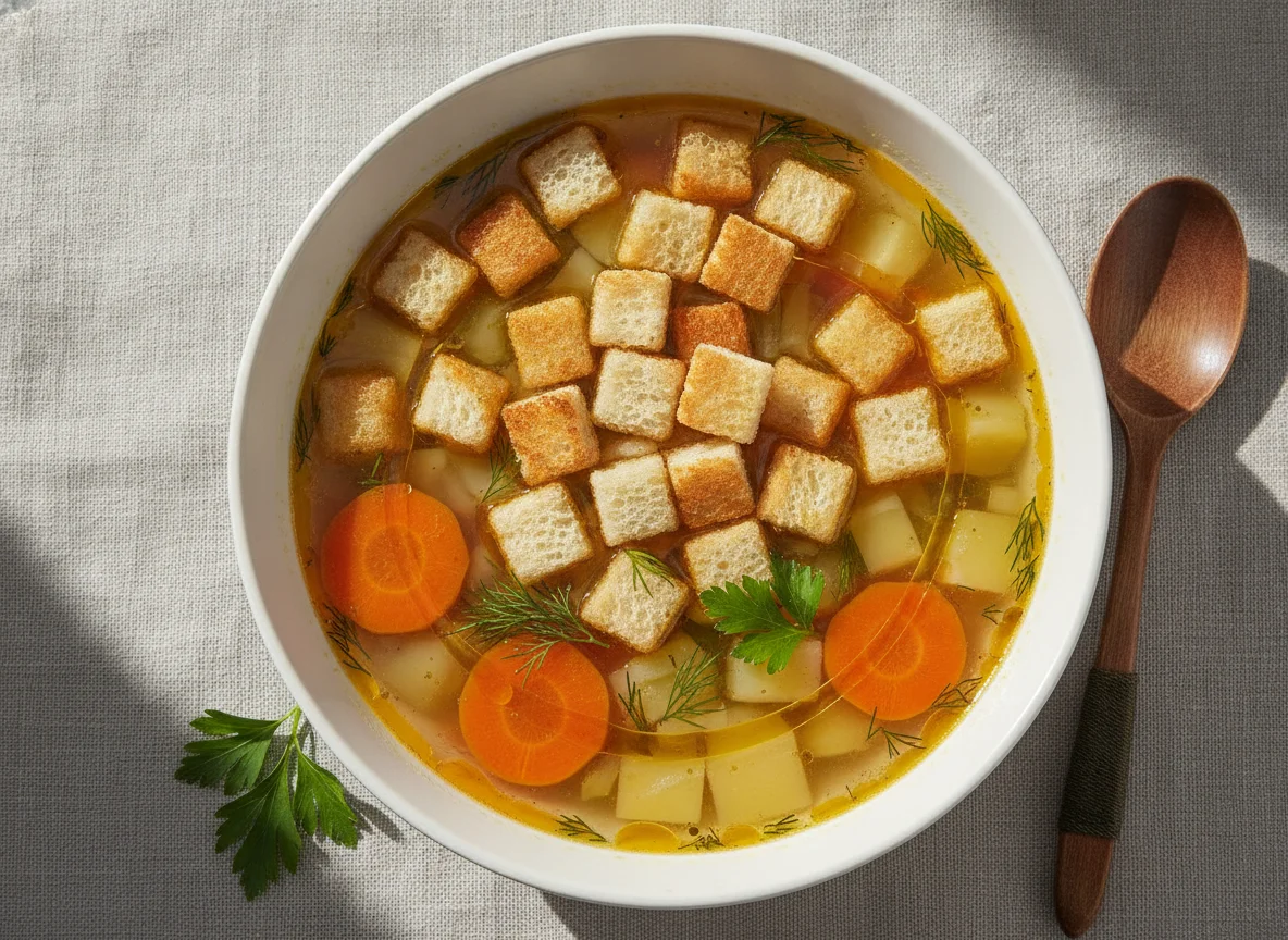Овощной суп с сухариками photo