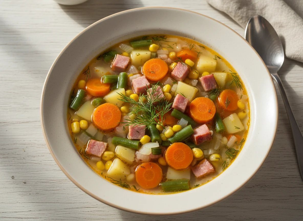 Овощной суп с ветчиной photo