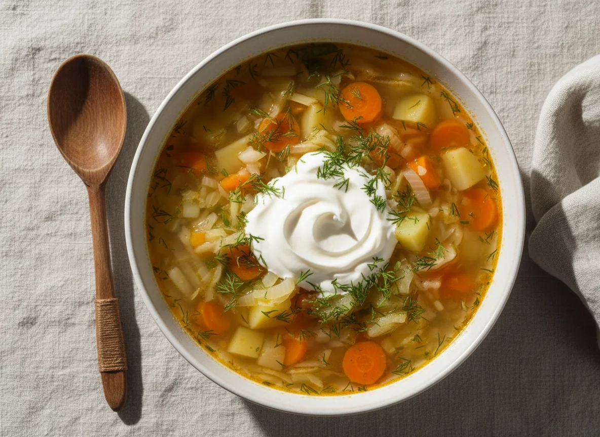Овощной суп со сметаной и укропом photo