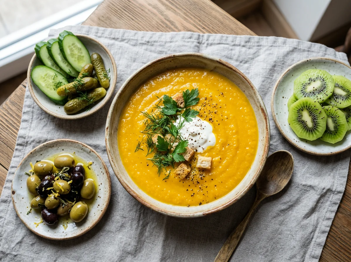 Овощной суп-пюре с закусками photo