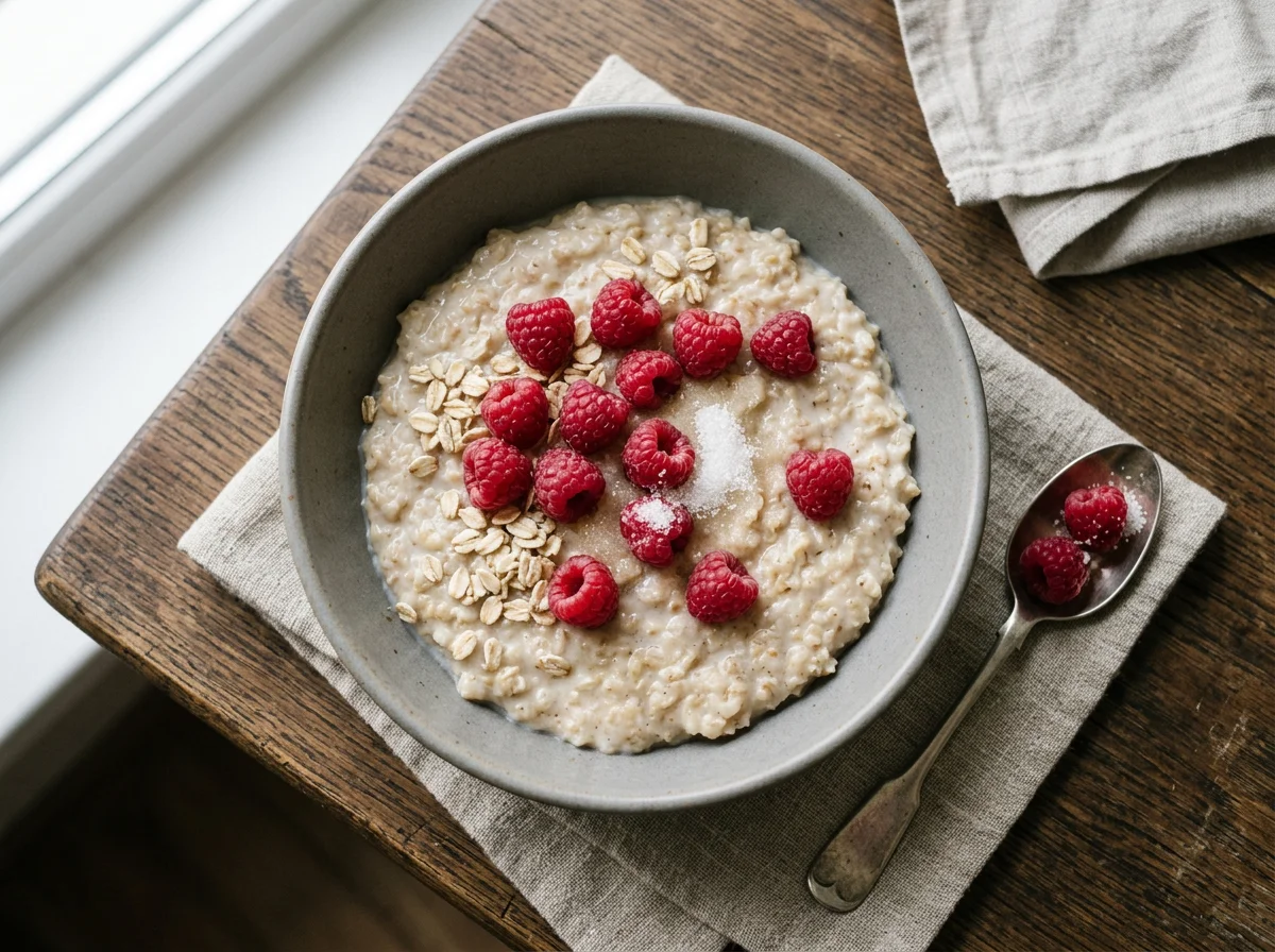 Овсяная каша на молоке с ягодами photo