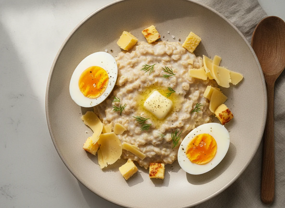Овсяная каша с яйцами и сыром photo