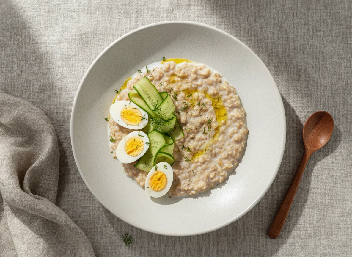 Овсяная каша с яйцом и огурцом photo