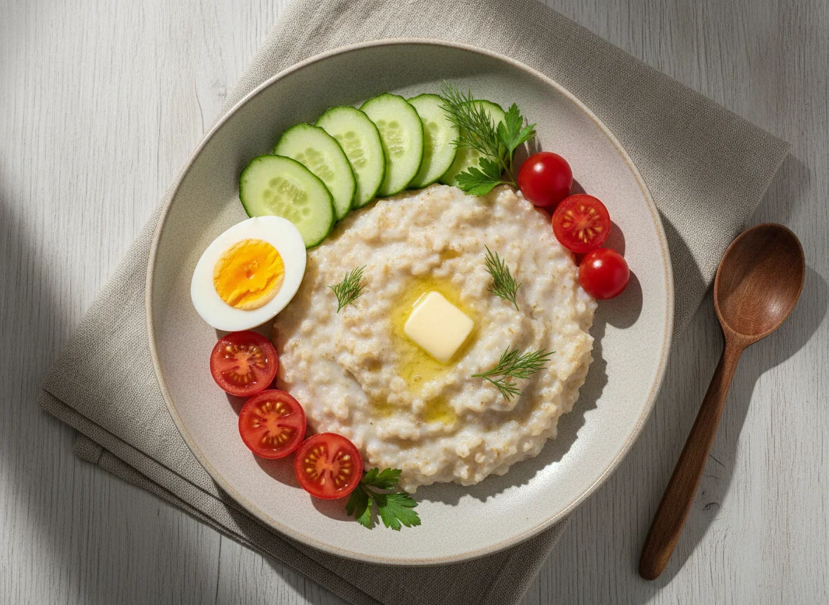 Овсяная каша с яйцом и овощами photo