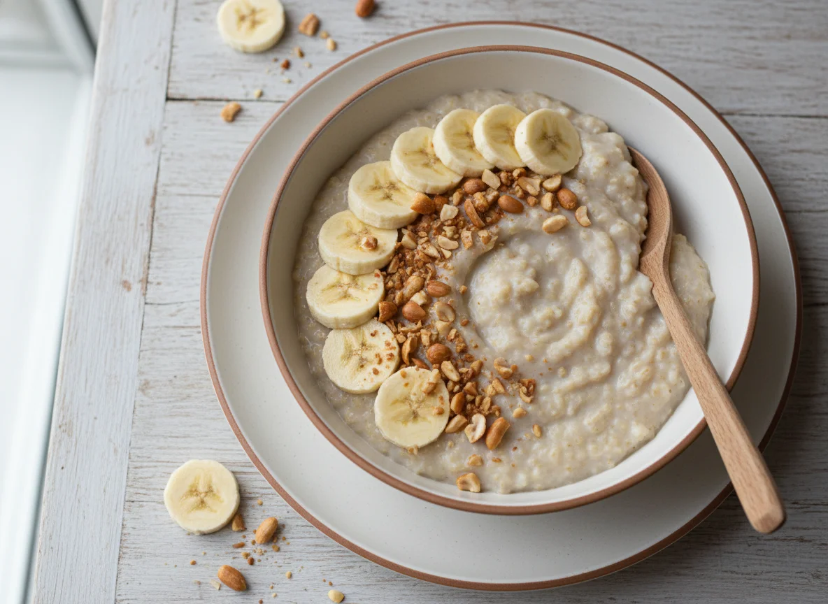 Овсяная каша с бананом и арахисом photo