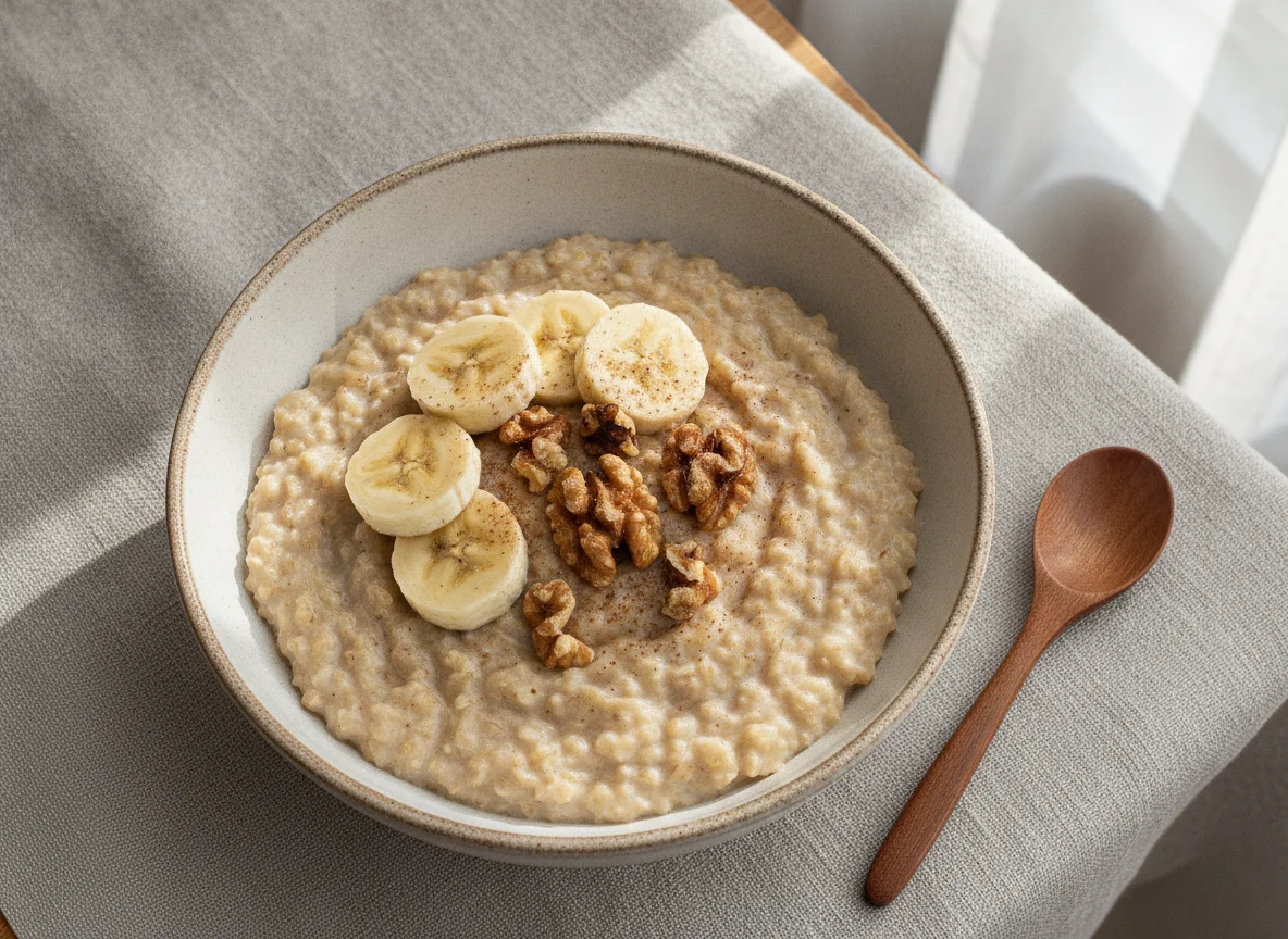 Овсяная каша с бананом и грецкими орехами photo
