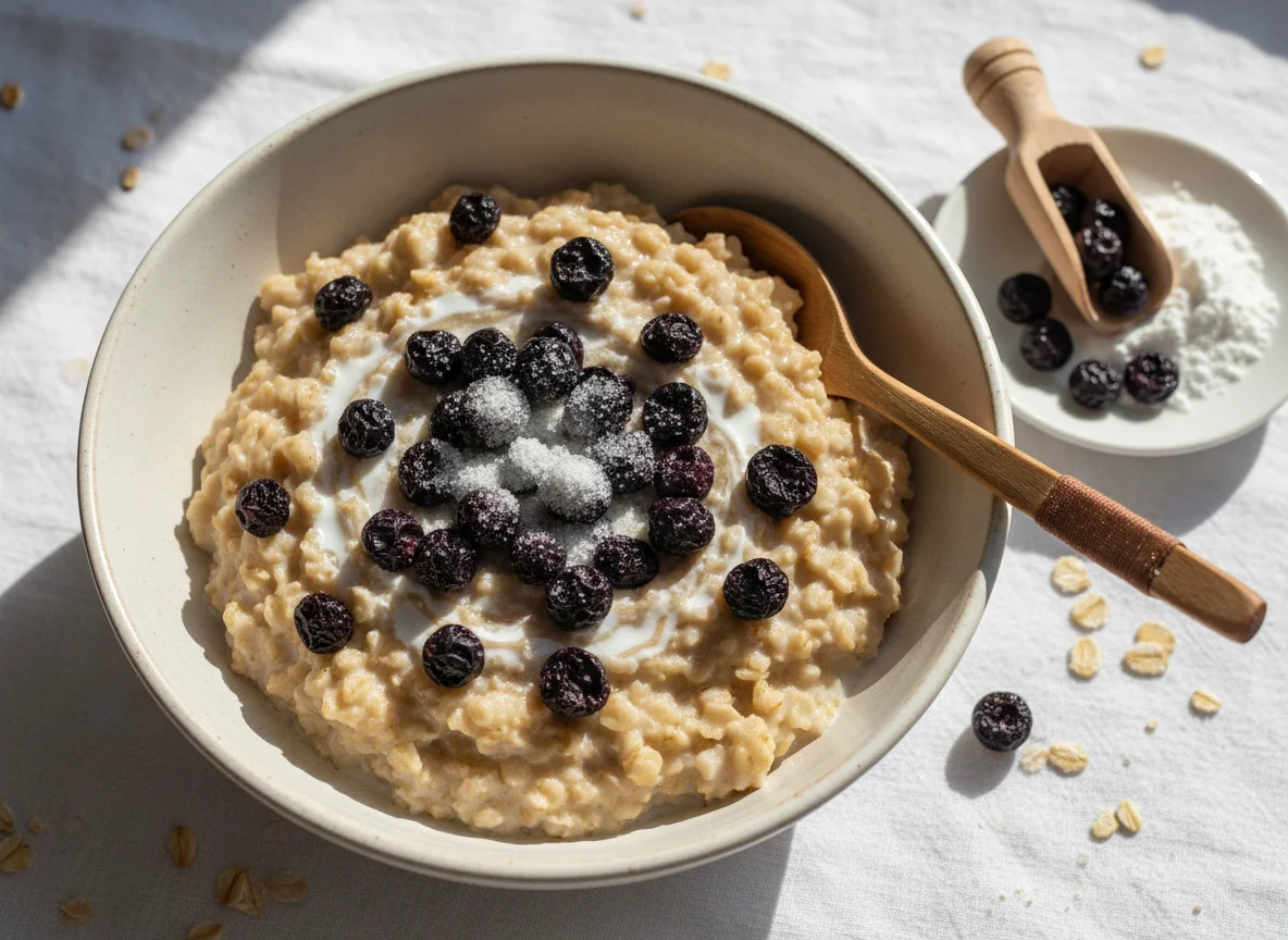 Овсяная каша с черникой и молоком photo