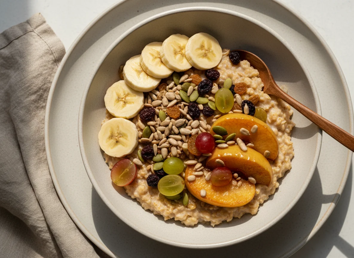 Овсяная каша с фруктами и семенами photo