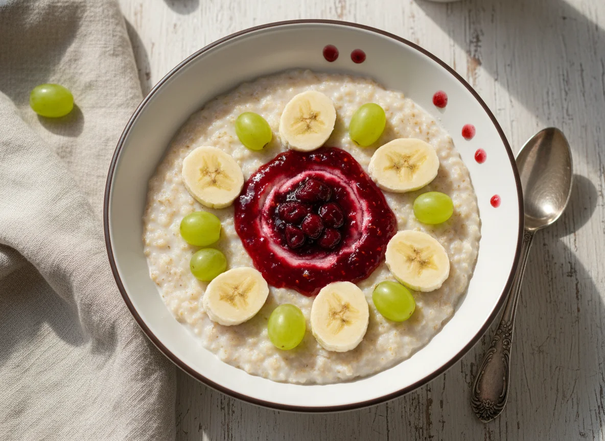 Овсяная каша с фруктами и вареньем photo