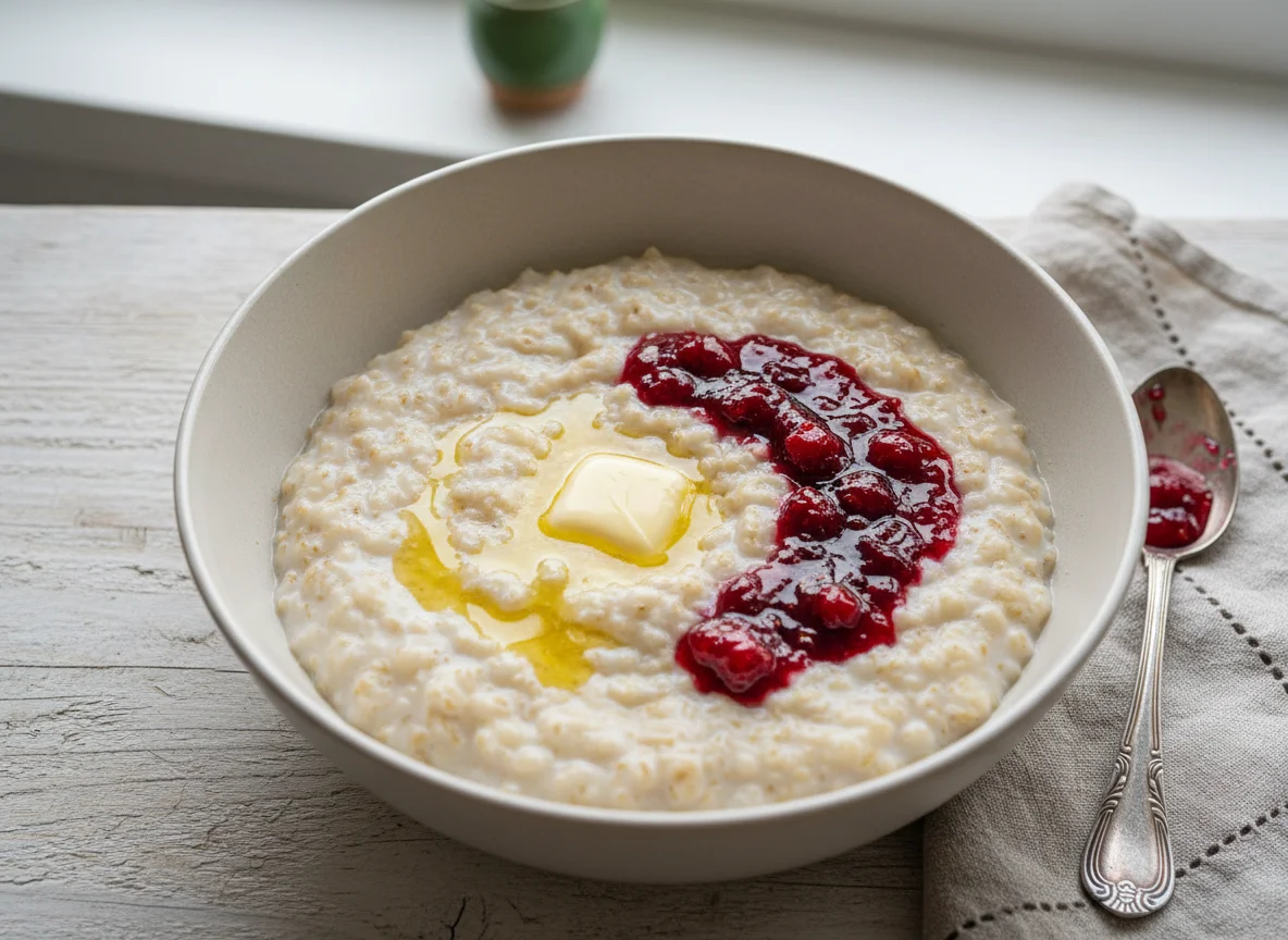 Овсяная каша с маслом и вареньем photo