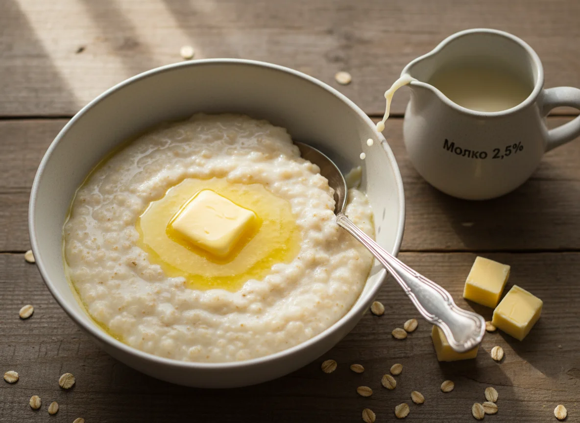 Овсяная каша с молоком и маслом photo