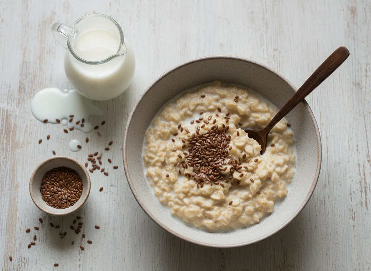 Овсяная каша с молоком и семенами льна photo