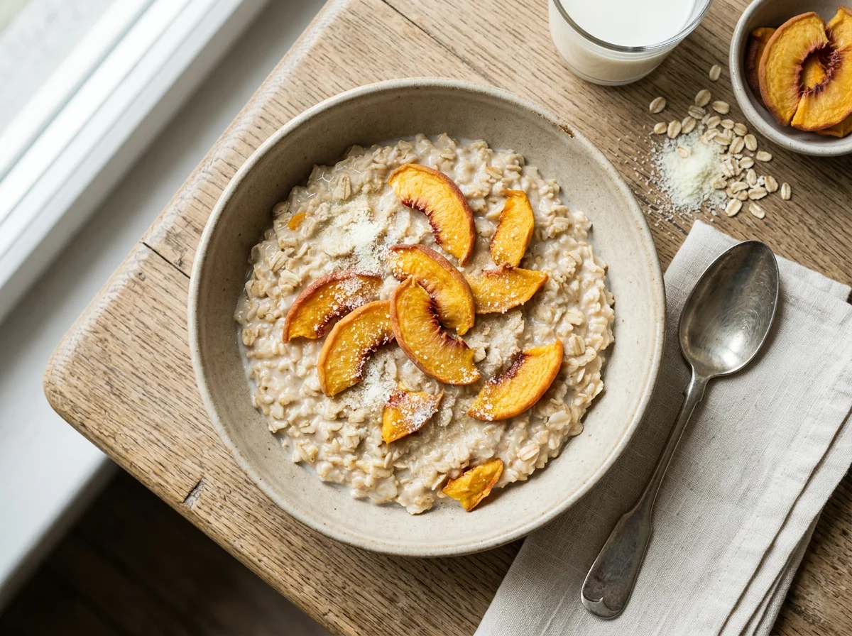 Овсяная каша с персиком и молоком photo