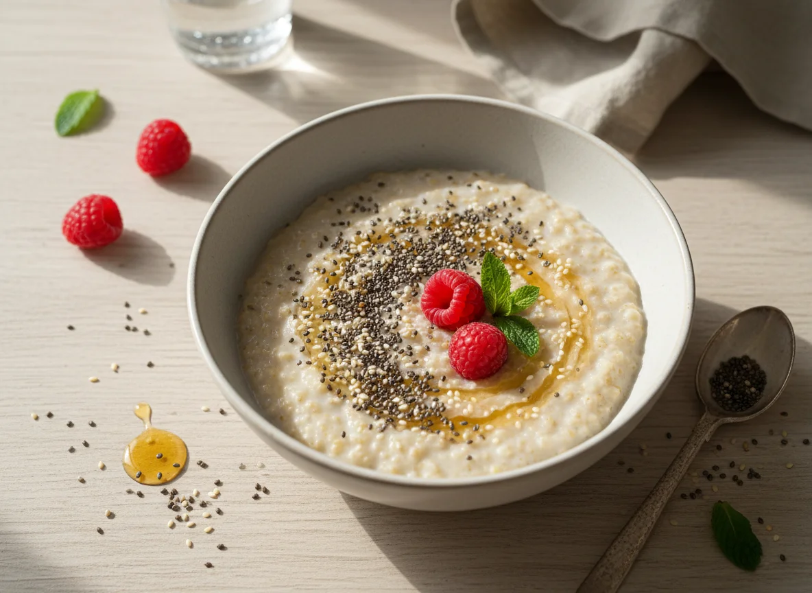 Овсяная каша с семенами чиа и кунжутом photo