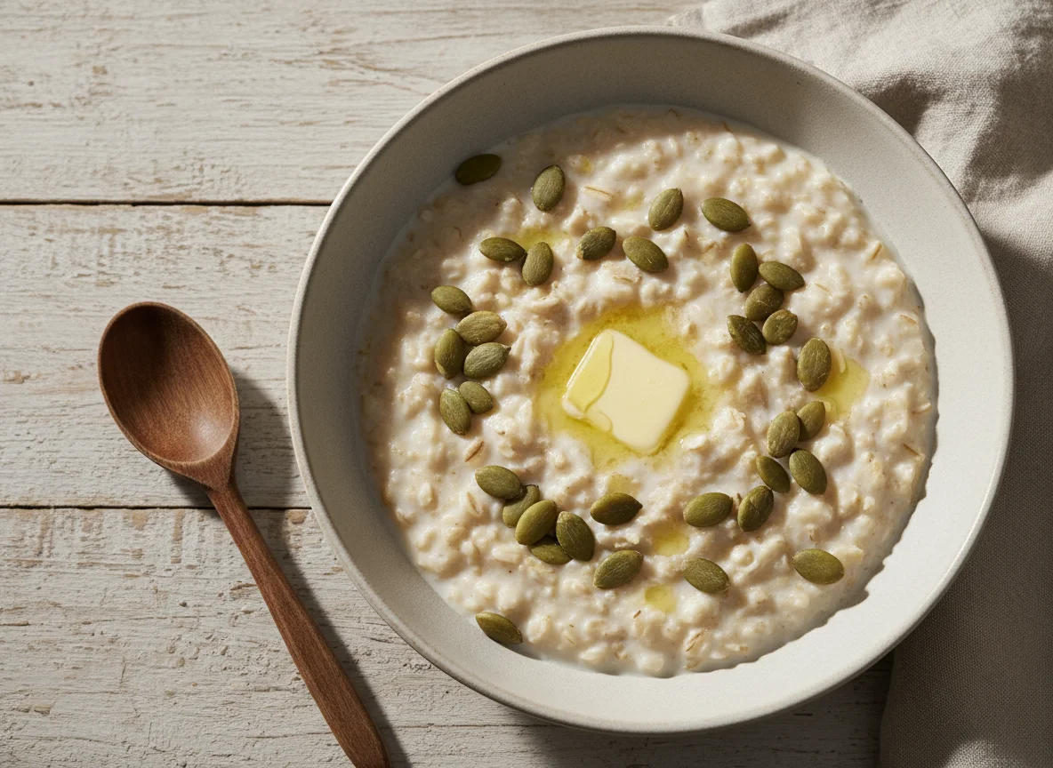 Овсяная каша с тыквенными семечками и маслом photo