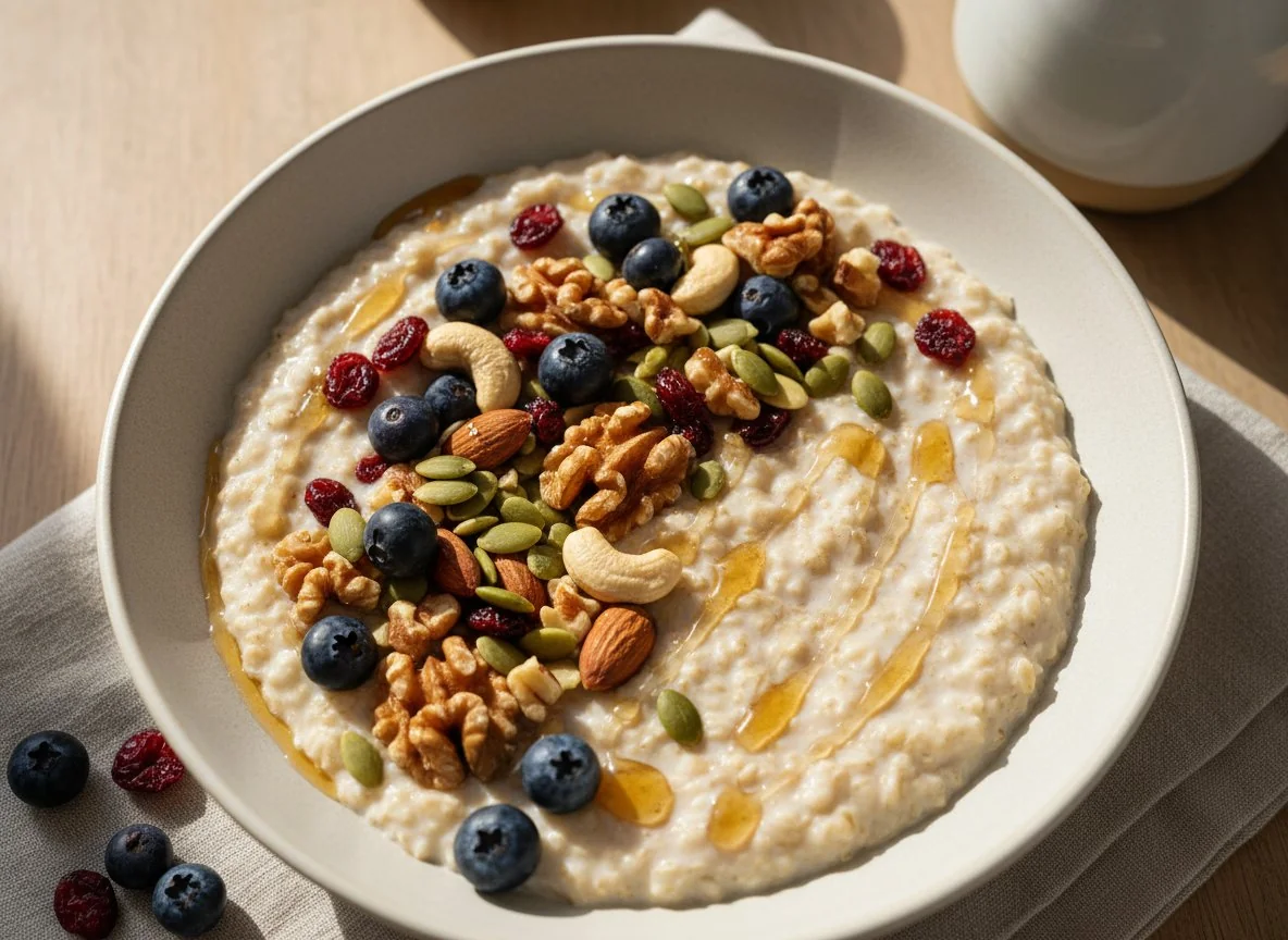 Овсянка с ягодами и орехами photo