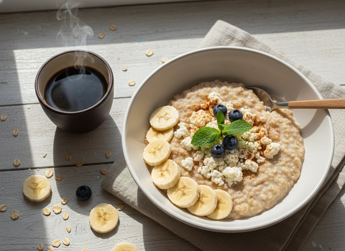 Овсянка с бананом и творогом photo