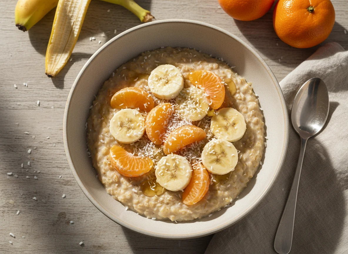 Овсянка с фруктами и кокосовой стружкой photo