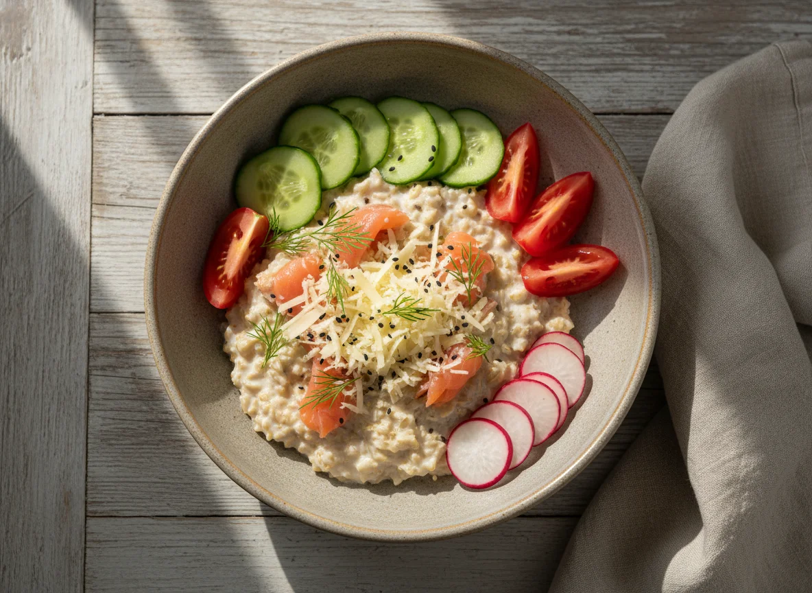 Овсянка с лососем и овощами photo