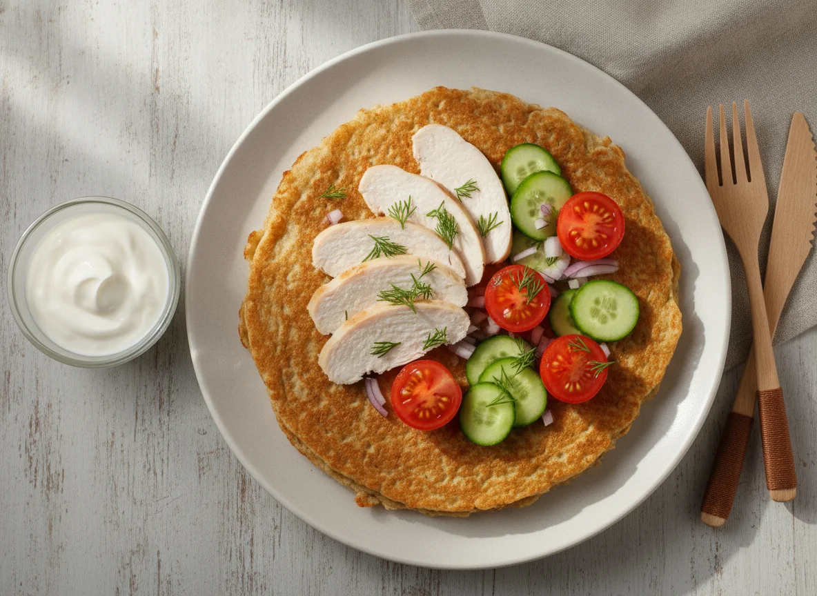 Овсяноблин с курицей и овощами photo