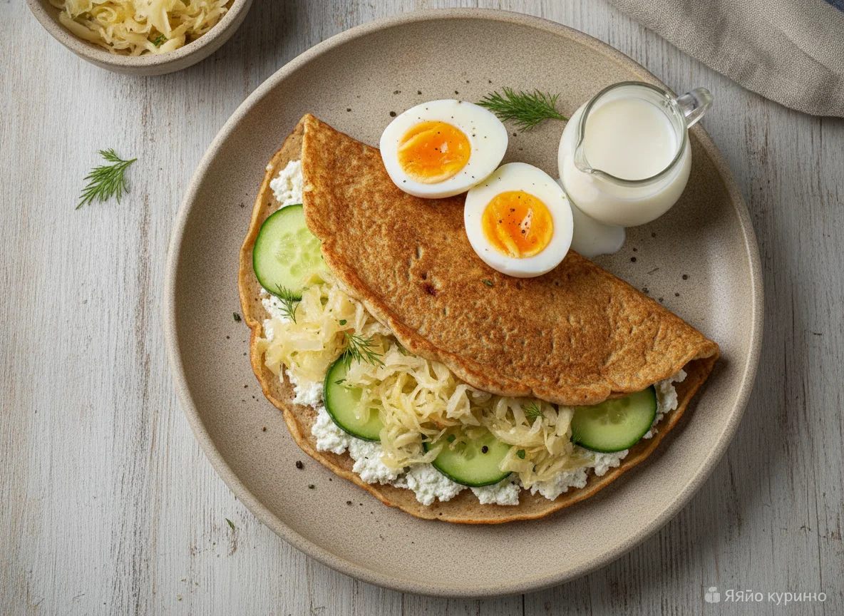 Овсяноблин с огурцом и квашеной капустой photo