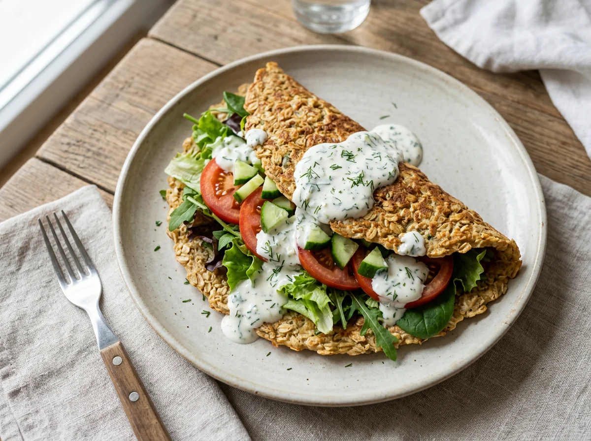 Овсяноблин с овощами и соусом photo