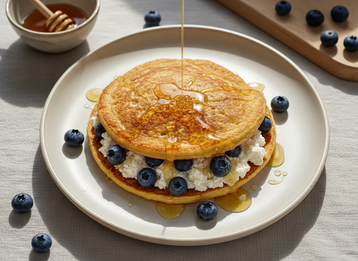 Овсяноблин с творогом и ягодами photo