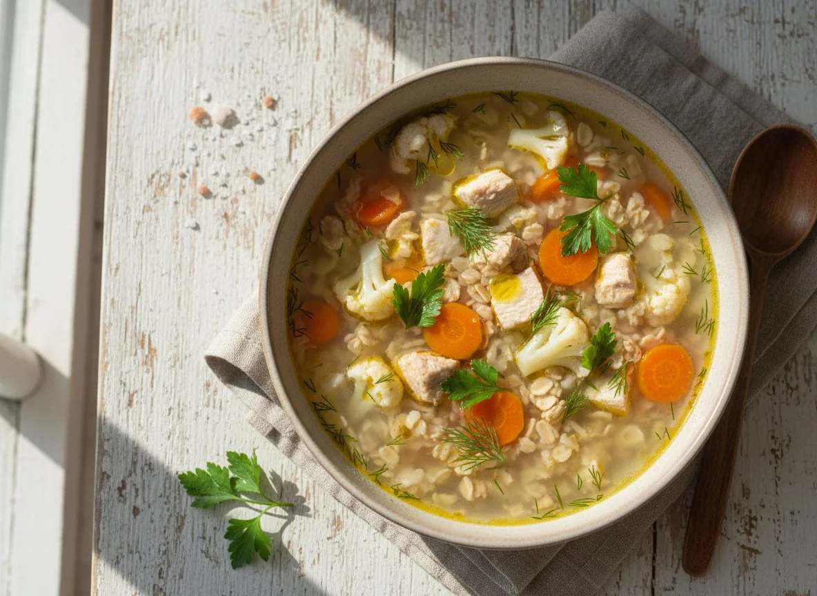 Овсяный суп с цветной капустой и курицей photo