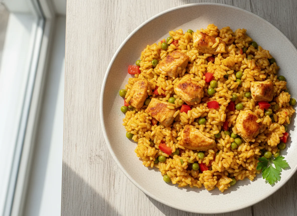 Паэлья с курицей и овощами photo