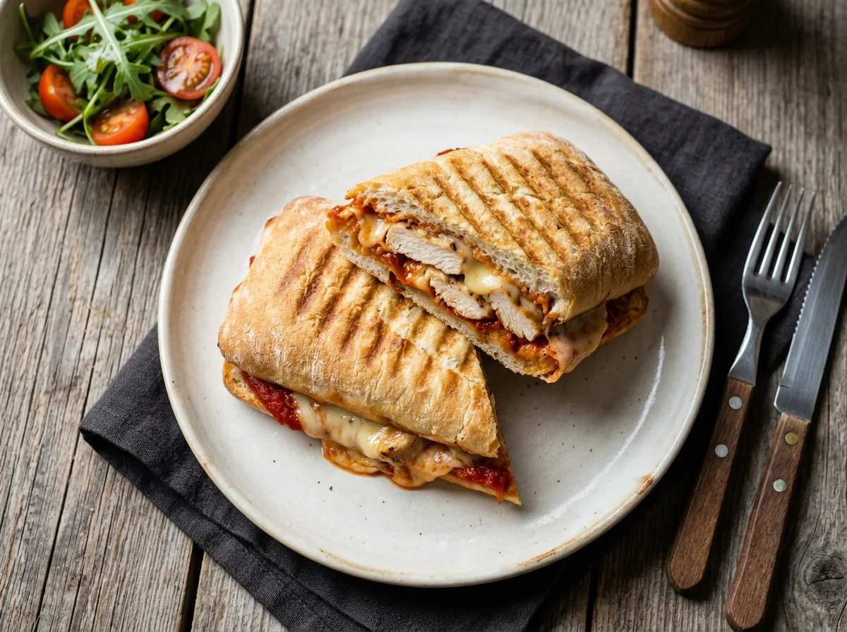 Панини с курицей, сыром и томатным соусом photo