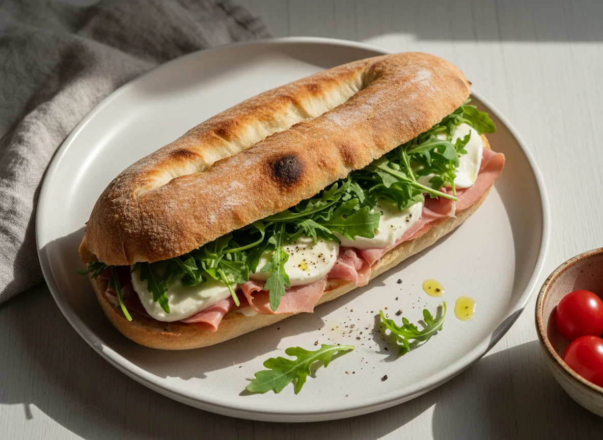 Пануоццо с ветчиной и рукколой photo