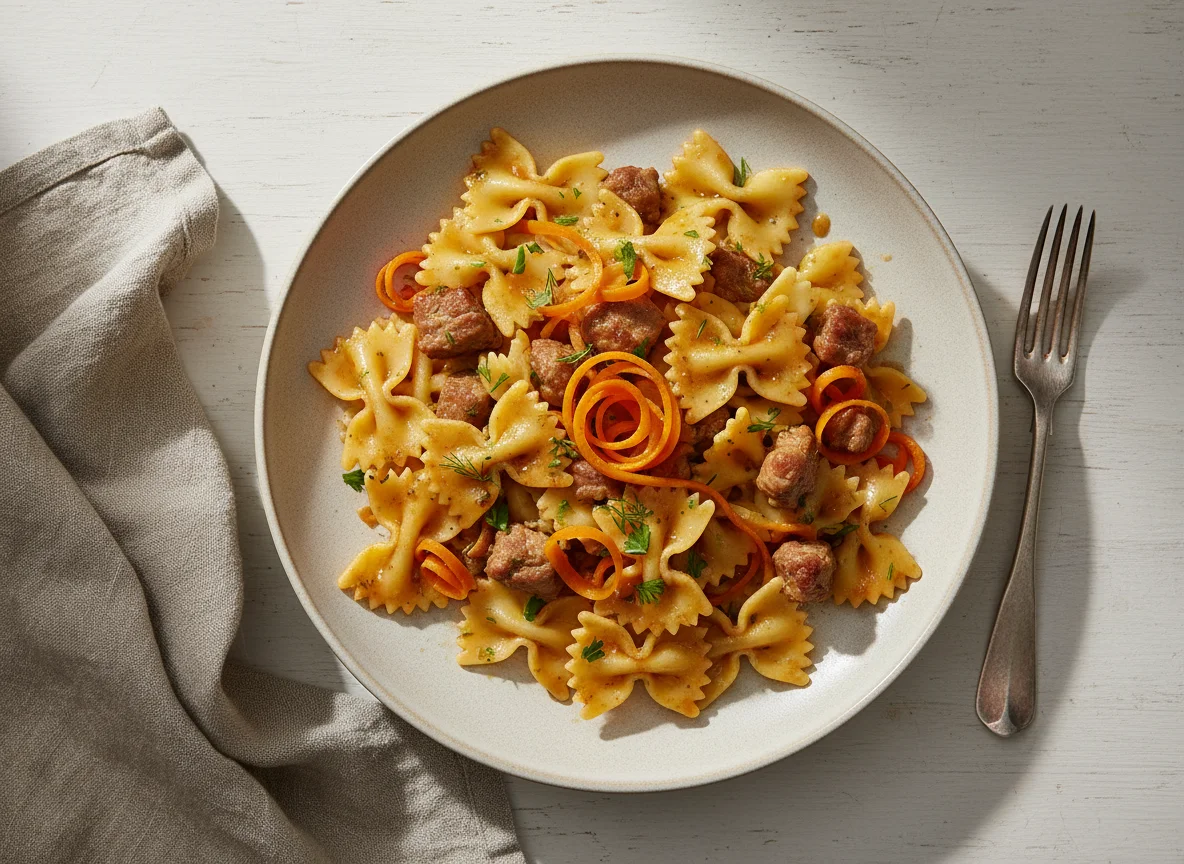 Паста фарфалле с мясом и морковью photo