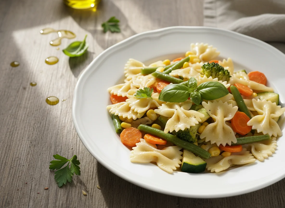 Паста фарфалле с овощами photo