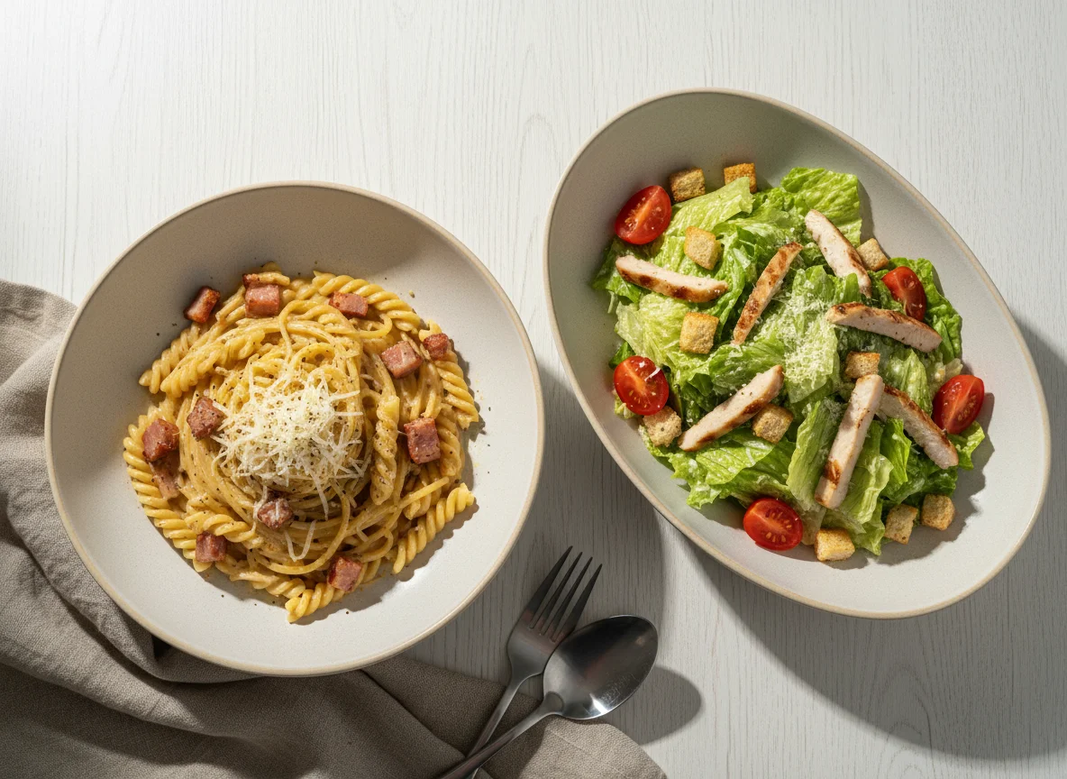 Паста Карбонара и Салат Изысканный photo