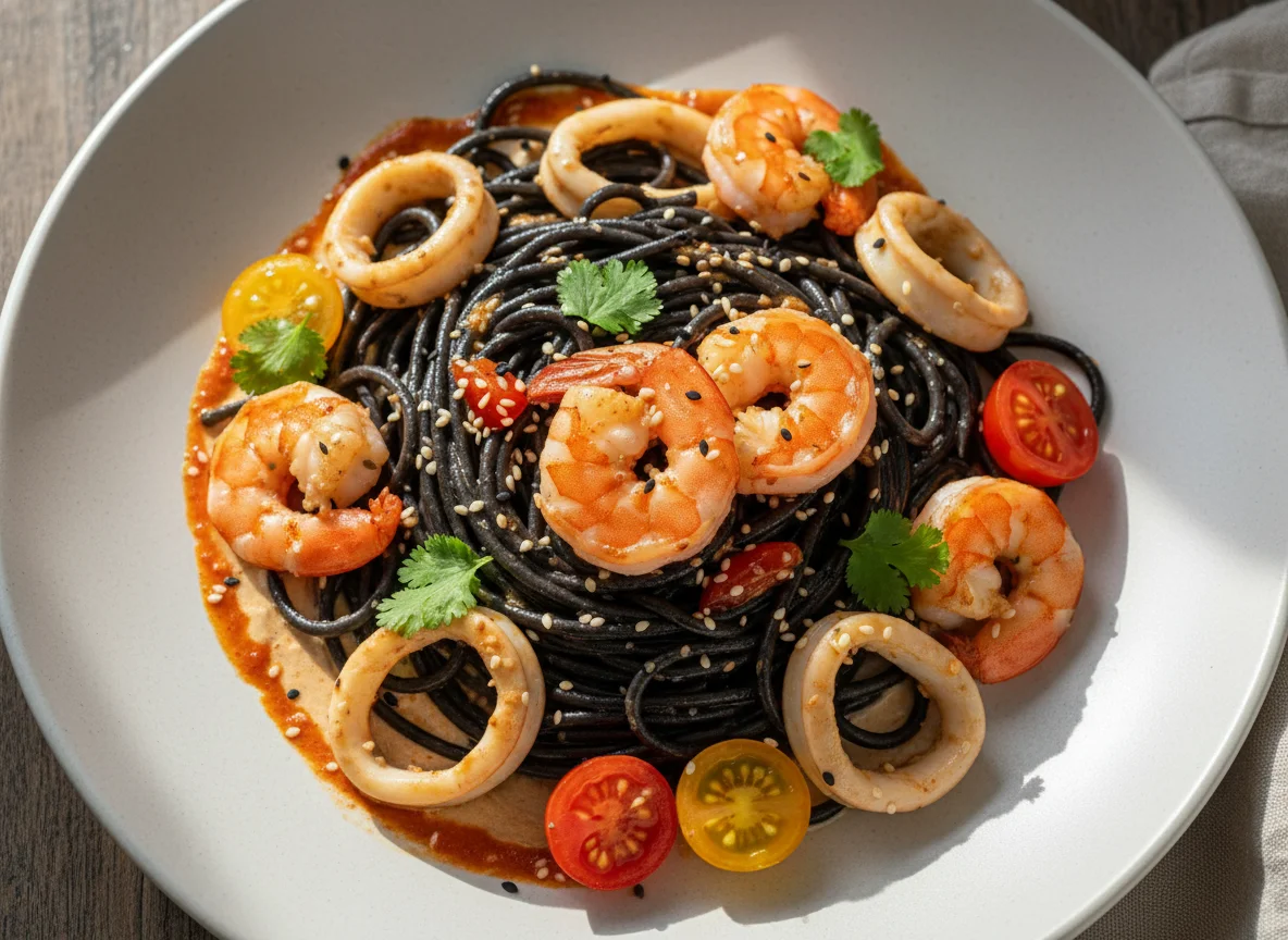 Паста Неро с морепродуктами photo