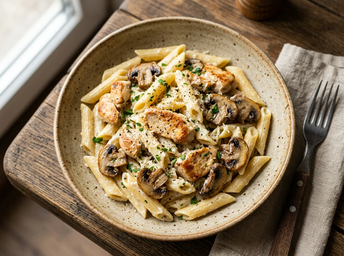 Паста пенне с курицей и грибами photo