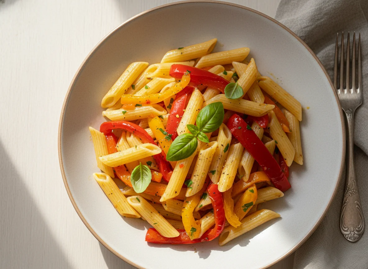 Паста пенне с тушеными перцами photo