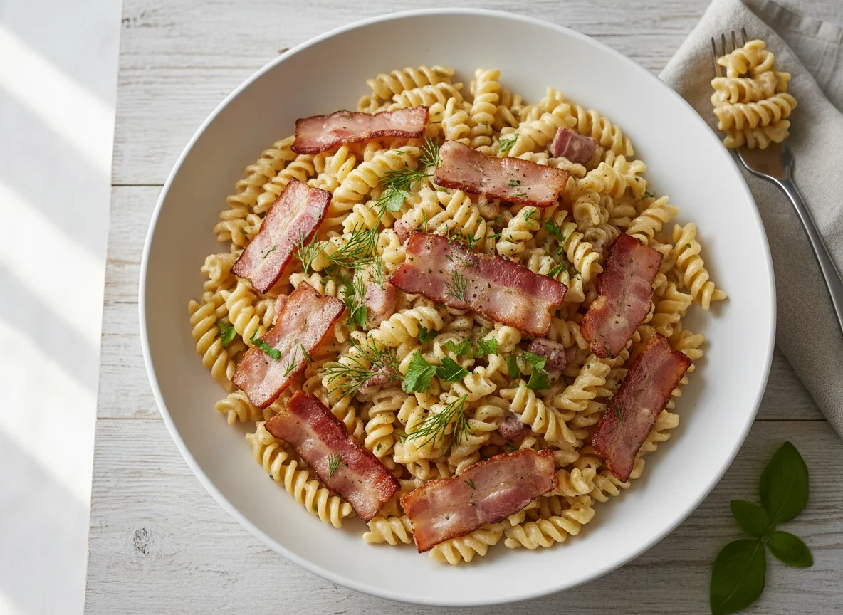 Паста с беконом в сливочном соусе photo