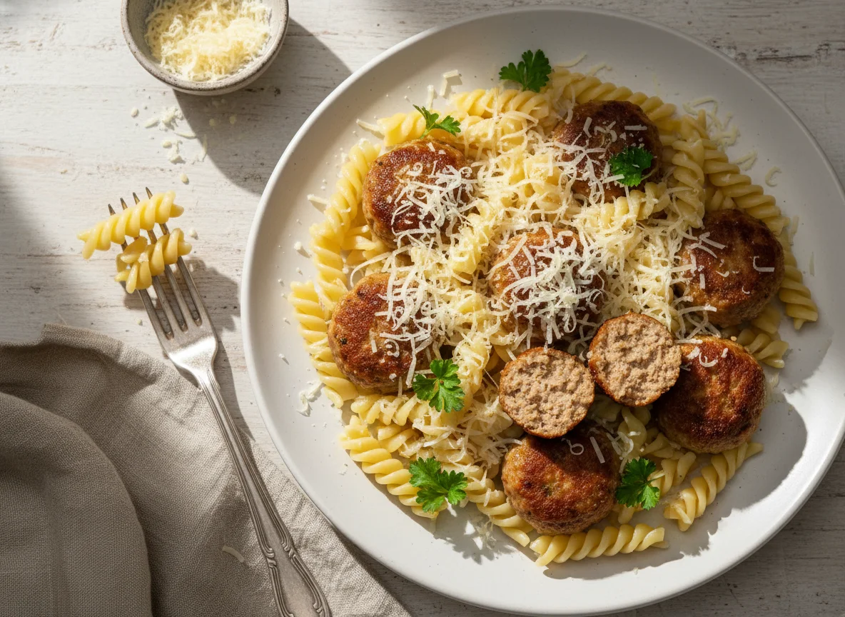 Паста с фрикадельками и сыром photo