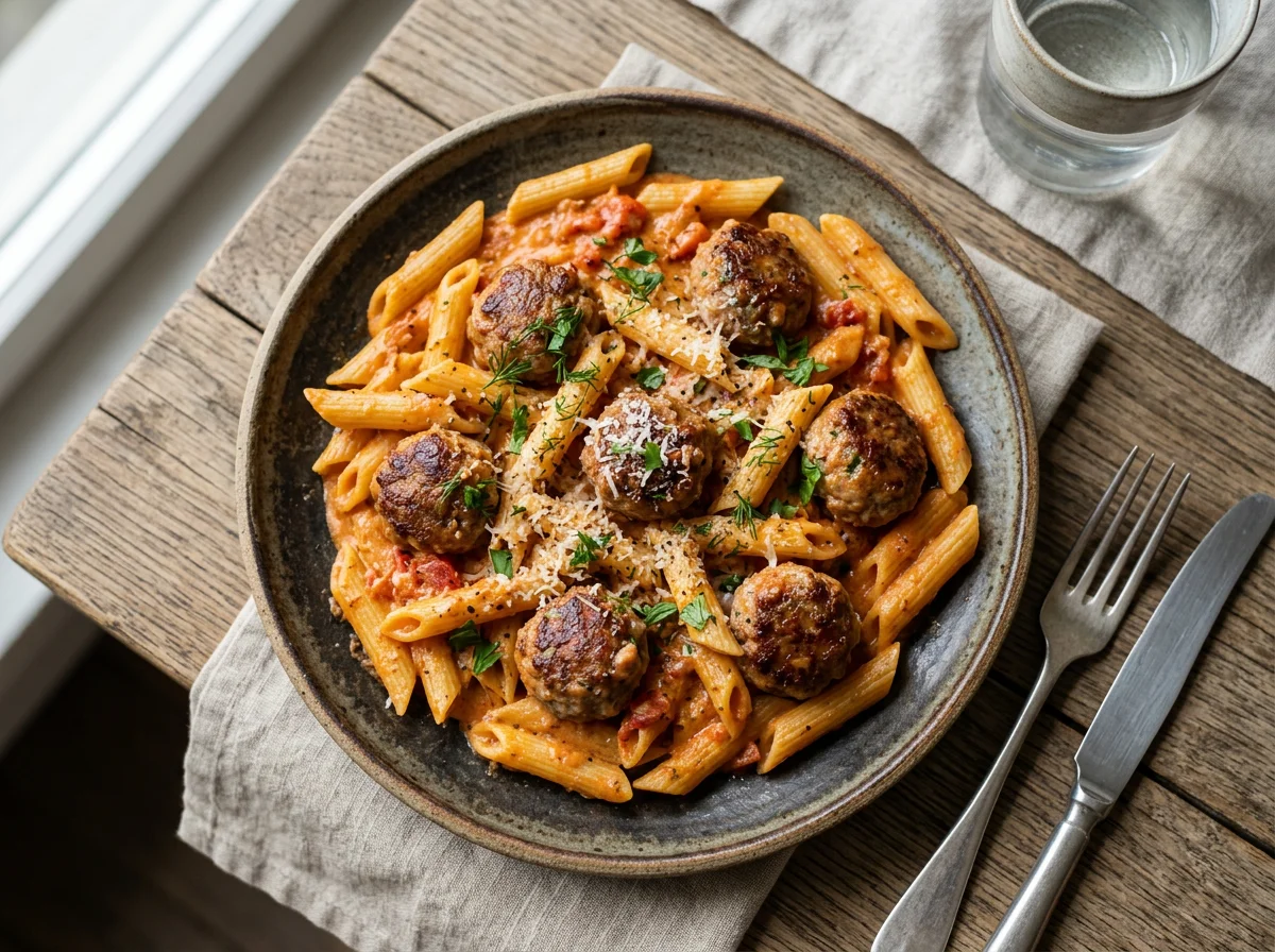 Паста с фрикадельками в томатном соусе photo