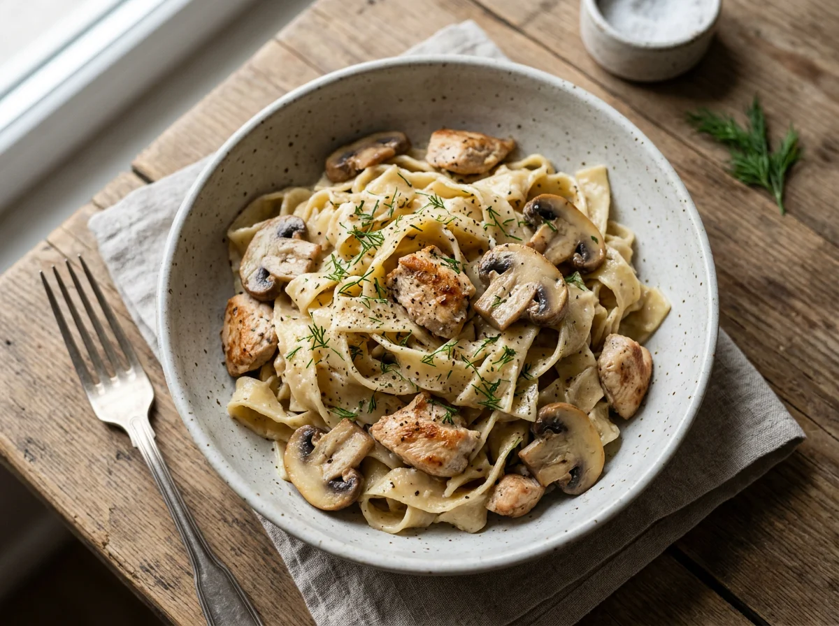 Паста с грибами и курицей photo