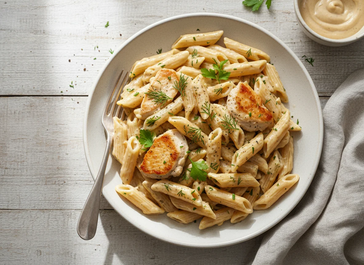 Паста с индейкой и сливочным соусом photo