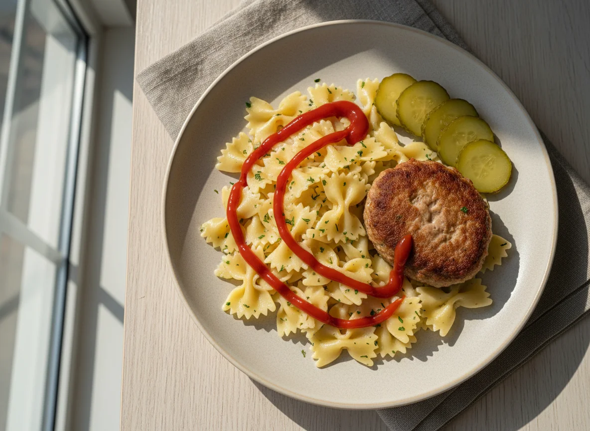 Паста с котлетой и соусом photo