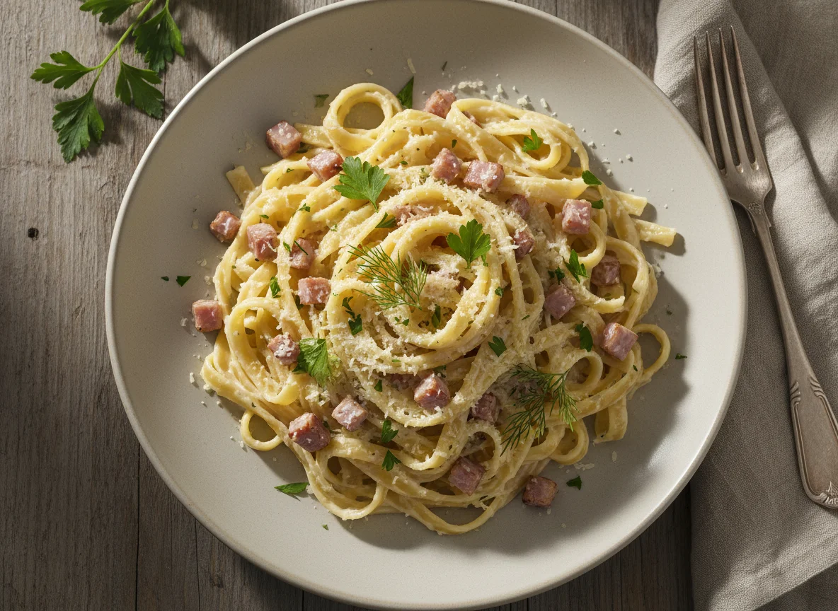 Паста с кремовым соусом и беконом photo