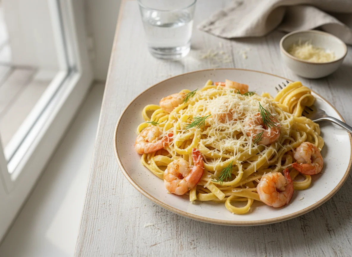 Паста с креветками и сыром photo