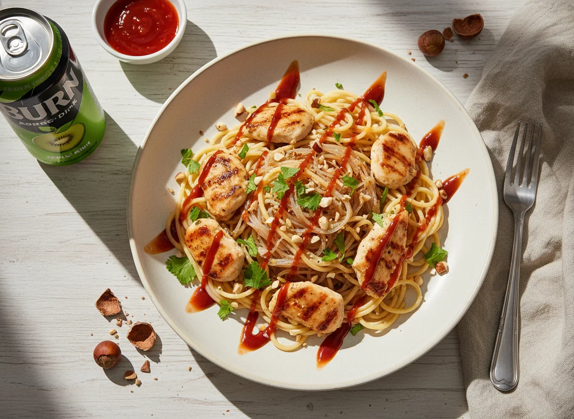 Паста с курицей и фунчозой photo