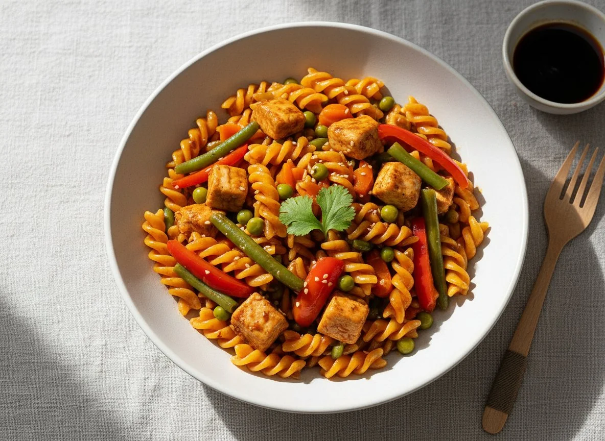 Паста с курицей и овощами photo