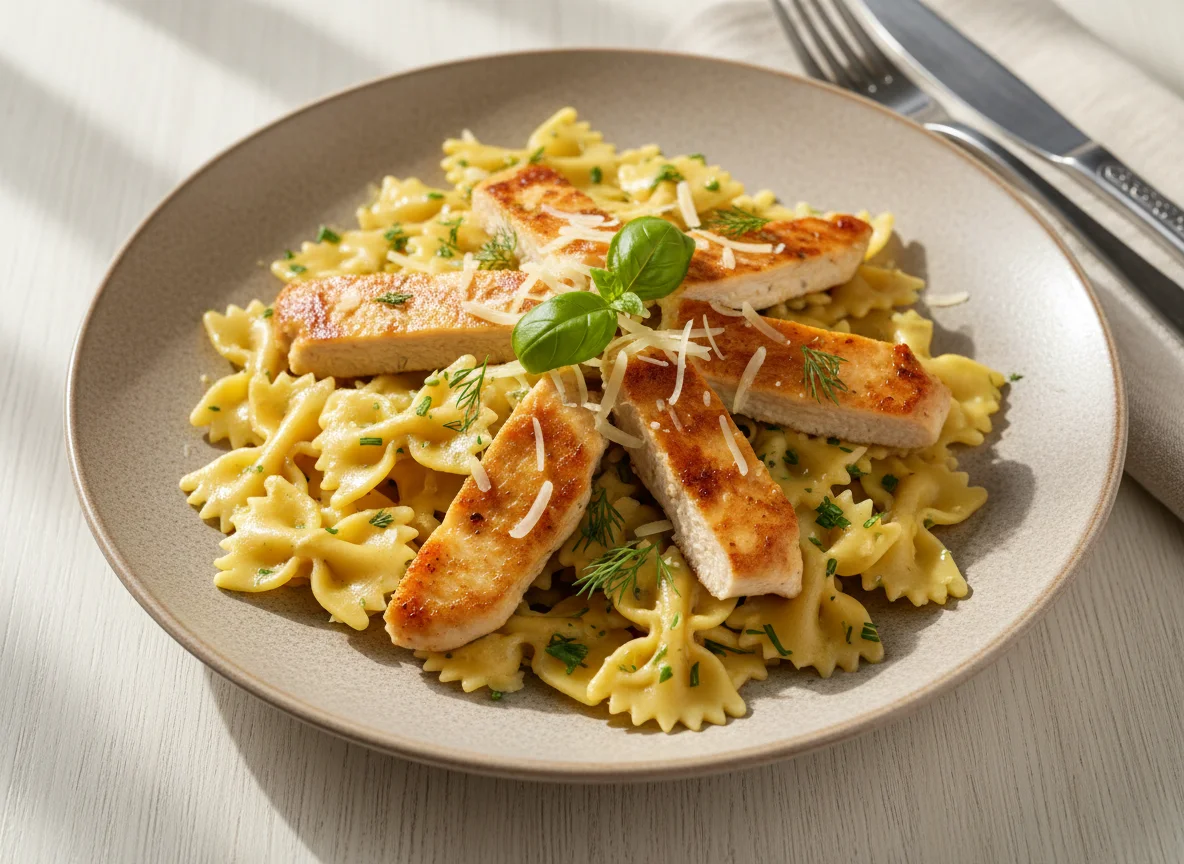 Паста с курицей и сырным соусом photo