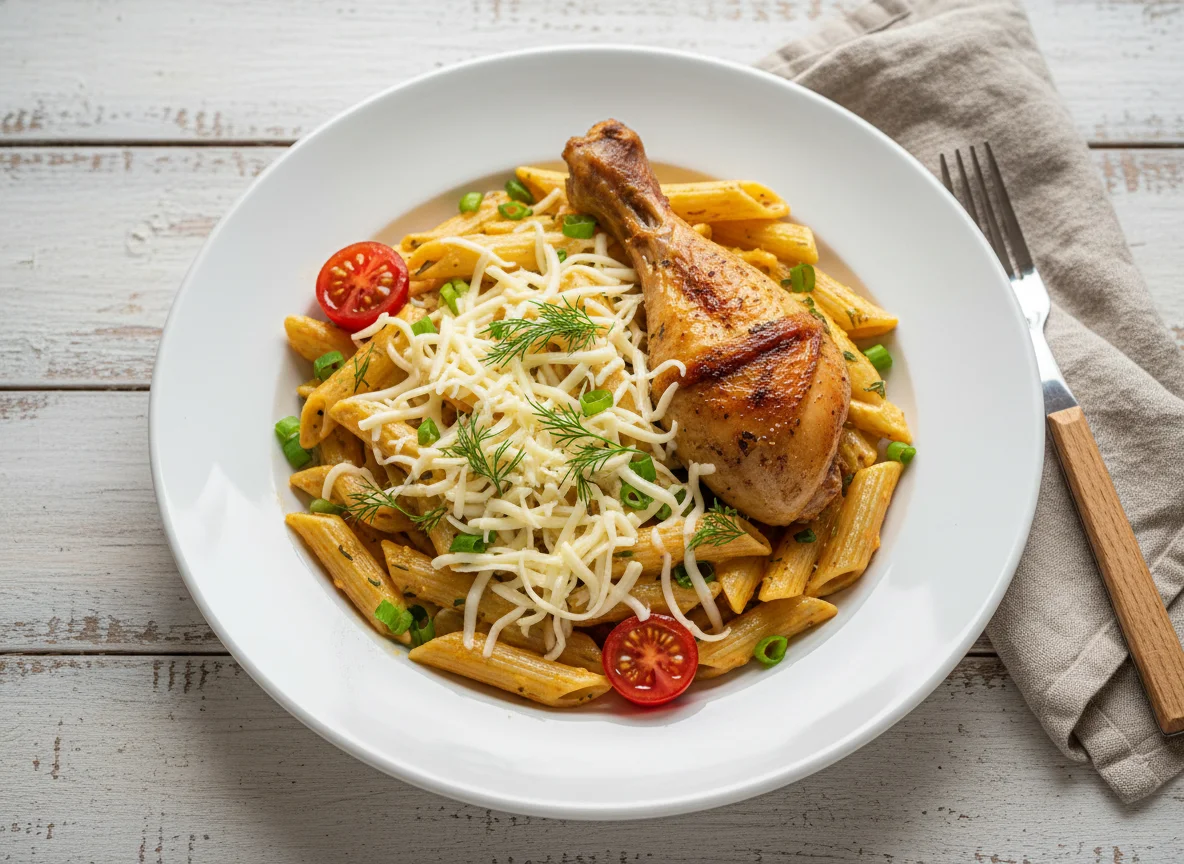 Паста с куриной ножкой и сыром photo